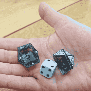 The 20 Sided Dice shell and the dice